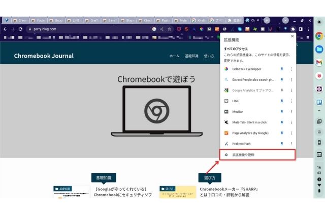 拡張機能が簡易的に表示される